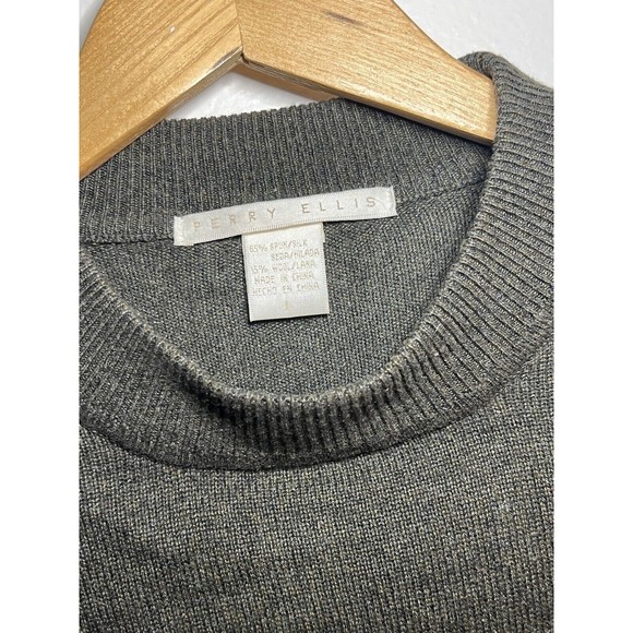 Perry Ellis Silk Wool Mock Neck Sweater Shirt Pullover Top Green Mens Large - Picture 5 of 13